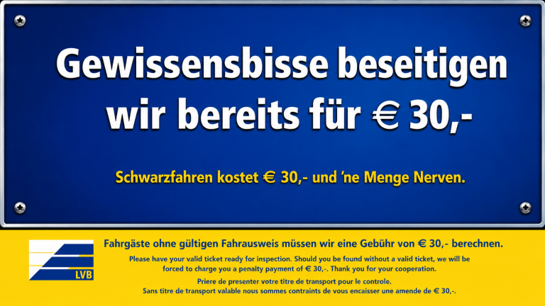 LVB, Schwarzfahren Kampagne (Motiv: Gewissensbisse)